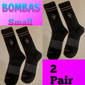 2 Pair Unisex Women/Men Bombas Crew Calf Socks Small Black~Grey Honeycom…